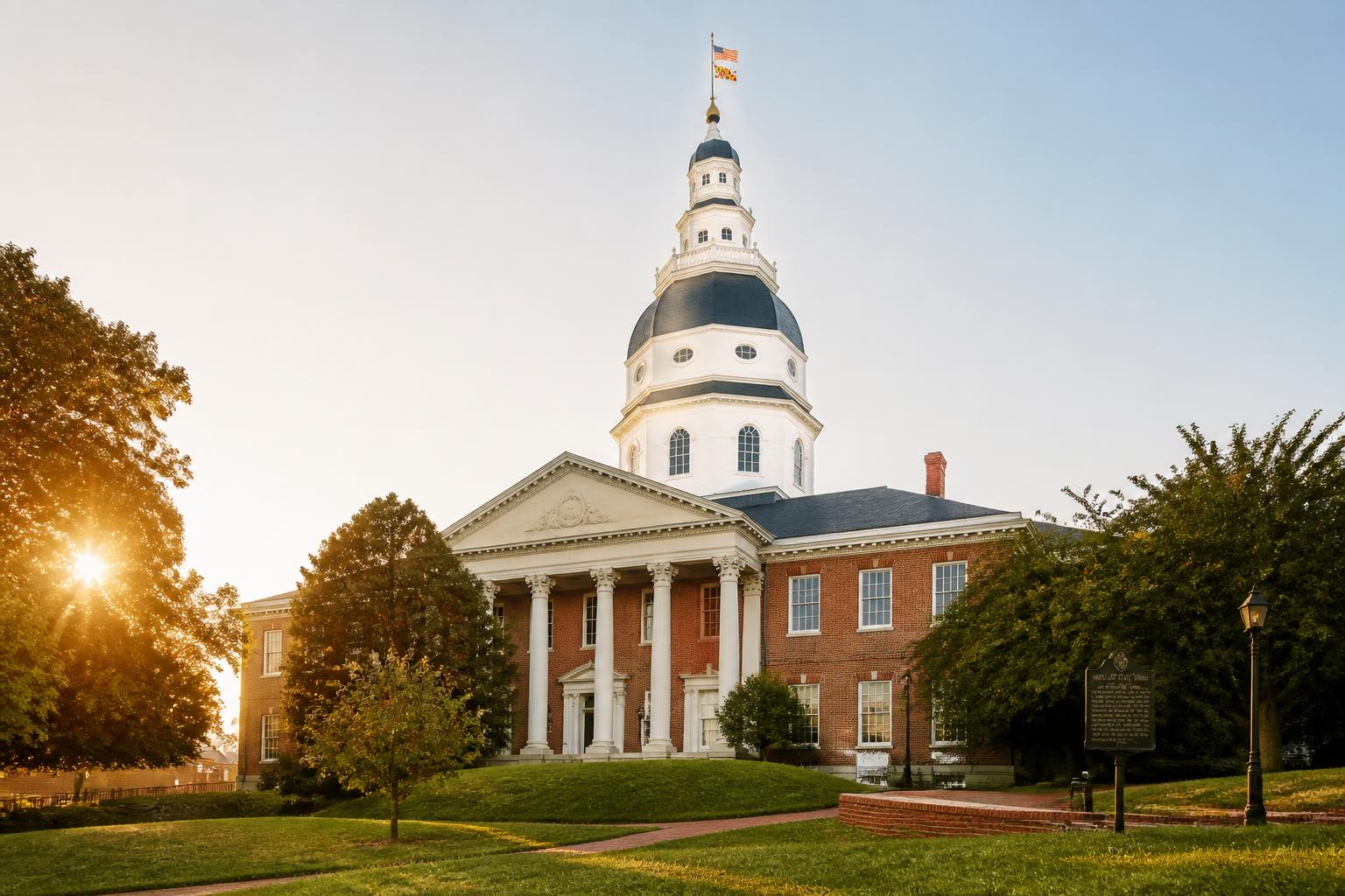 The Maryland State House in Annapolis in warm morning light